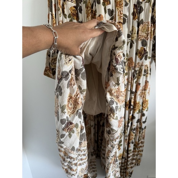 Free People Dress Rows of Roses Long Sleeve Boho Maxi Dress Women's Oversized - Picture 11 of 13